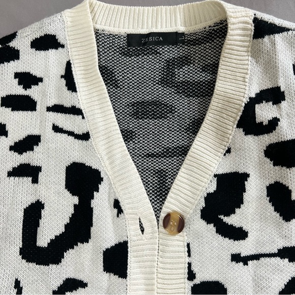ZESICA Leopard Black N White Print Knitted Cardigan Long sleeves Size L - Picture 13 of 16